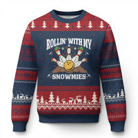 Funny Xmas Bowling Ugly Christmas Sweater Rollin With My Snowmies Bowling Pins - Wonder Print Shop