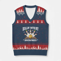 Funny Xmas Bowling V-Neck Knit Sweater Vest Rollin With My Snowmies Bowling Pins - Wonder Print Shop