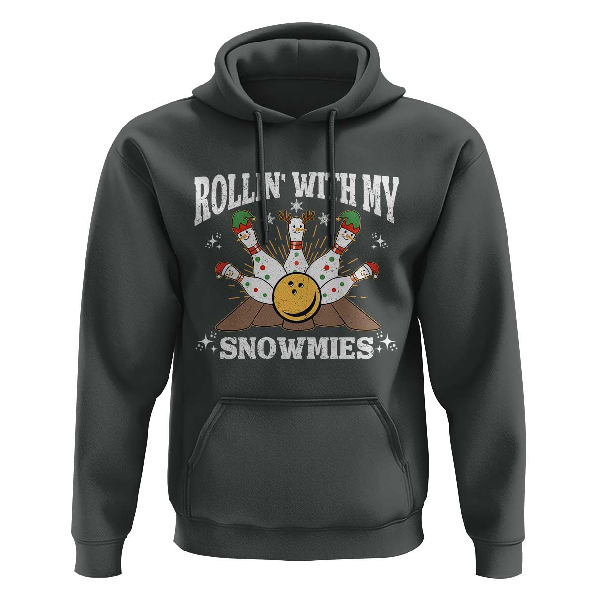 Funny Christmas Bowling Hoodie Rollin With My Snowmies Bowling Pins - Wonder Print Shop