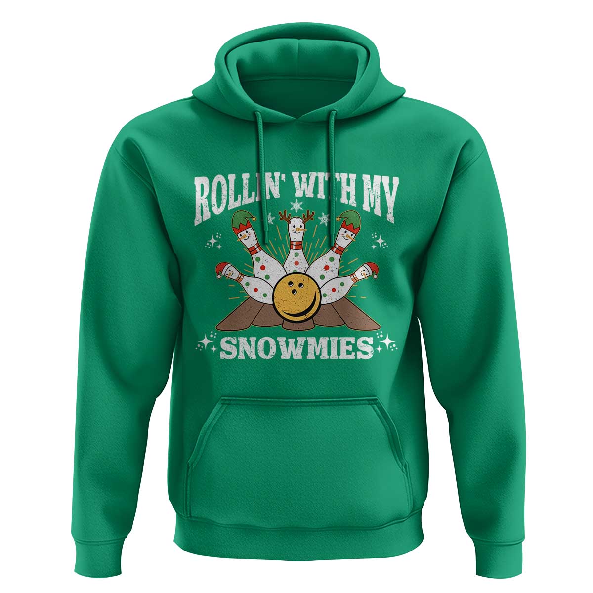 Funny Christmas Bowling Hoodie Rollin With My Snowmies Bowling Pins - Wonder Print Shop