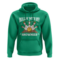 Funny Christmas Bowling Hoodie Rollin With My Snowmies Bowling Pins - Wonder Print Shop