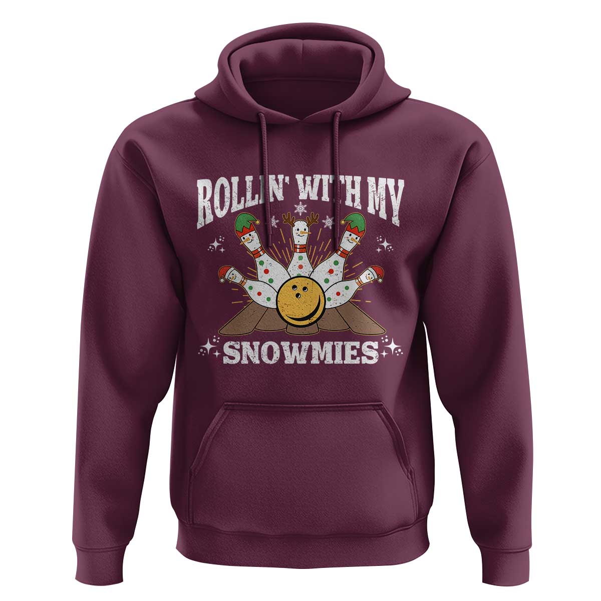 Funny Christmas Bowling Hoodie Rollin With My Snowmies Bowling Pins - Wonder Print Shop