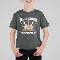 Funny Christmas Bowling T Shirt For Kid Rollin With My Snowmies Bowling Pins - Wonder Print Shop