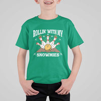 Funny Christmas Bowling T Shirt For Kid Rollin With My Snowmies Bowling Pins - Wonder Print Shop
