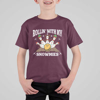 Funny Christmas Bowling T Shirt For Kid Rollin With My Snowmies Bowling Pins - Wonder Print Shop