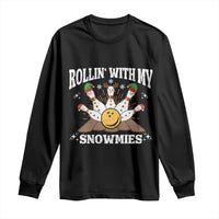 Funny Christmas Bowling Long Sleeve Shirt Rollin With My Snowmies Bowling Pins - Wonder Print Shop