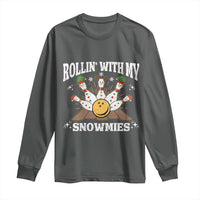 Funny Christmas Bowling Long Sleeve Shirt Rollin With My Snowmies Bowling Pins - Wonder Print Shop