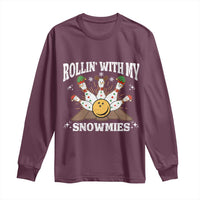Funny Christmas Bowling Long Sleeve Shirt Rollin With My Snowmies Bowling Pins - Wonder Print Shop
