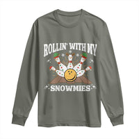 Funny Christmas Bowling Long Sleeve Shirt Rollin With My Snowmies Bowling Pins - Wonder Print Shop