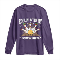 Funny Christmas Bowling Long Sleeve Shirt Rollin With My Snowmies Bowling Pins - Wonder Print Shop