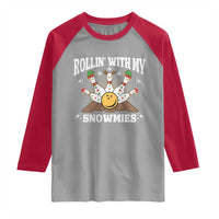 Funny Christmas Bowling Raglan Shirt Rollin With My Snowmies Bowling Pins - Wonder Print Shop