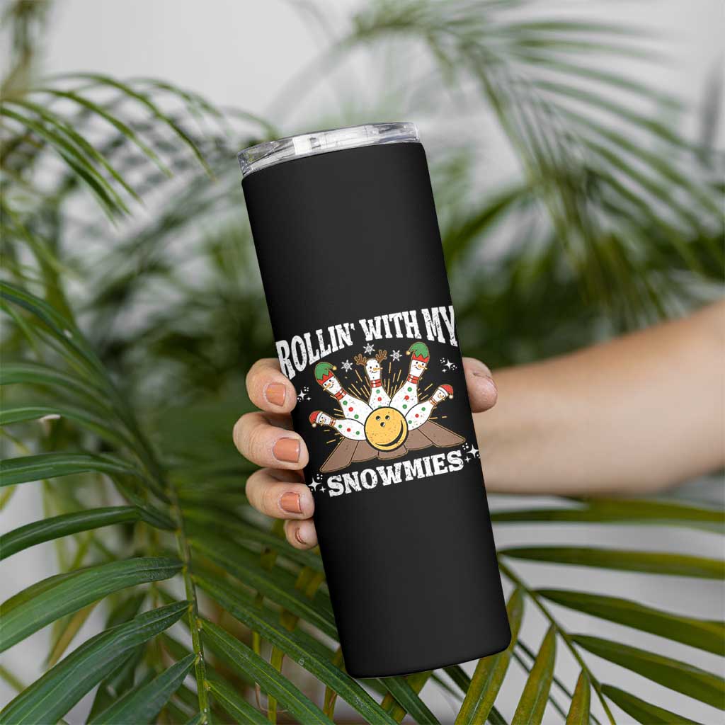 Funny Christmas Bowling Skinny Tumbler Rollin With My Snowmies Bowling Pins - Wonder Print Shop