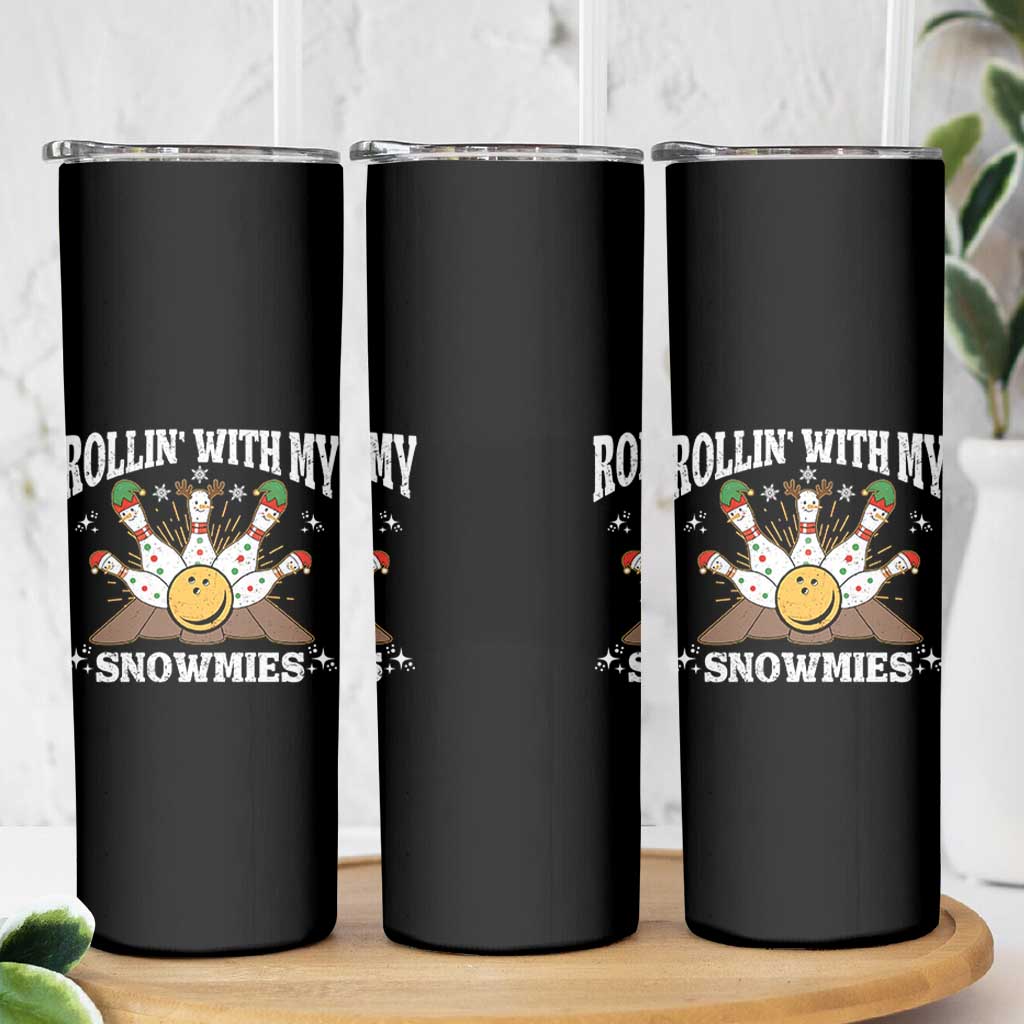 Funny Christmas Bowling Skinny Tumbler Rollin With My Snowmies Bowling Pins - Wonder Print Shop