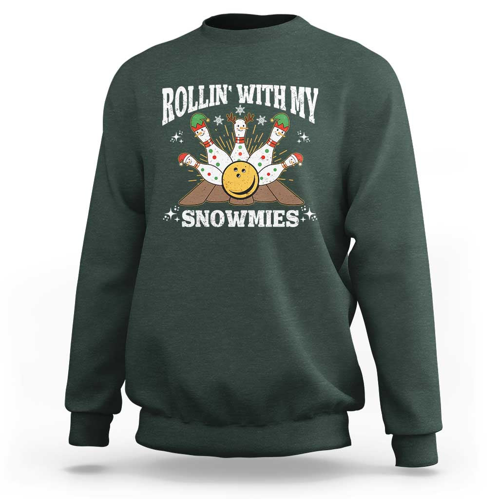 Funny Christmas Bowling Sweatshirt Rollin With My Snowmies Bowling Pins - Wonder Print Shop