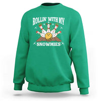 Funny Christmas Bowling Sweatshirt Rollin With My Snowmies Bowling Pins - Wonder Print Shop