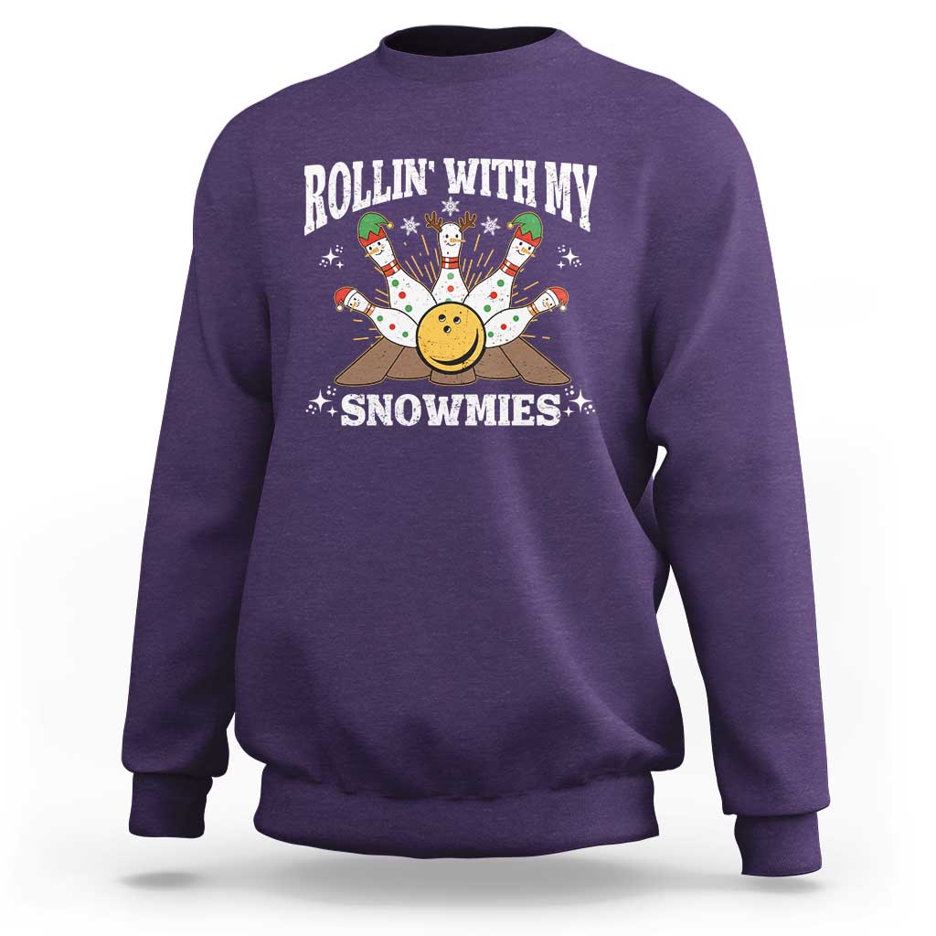 Funny Christmas Bowling Sweatshirt Rollin With My Snowmies Bowling Pins - Wonder Print Shop
