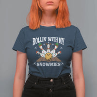 Funny Christmas Bowling T Shirt For Women Rollin With My Snowmies Bowling Pins - Wonder Print Shop