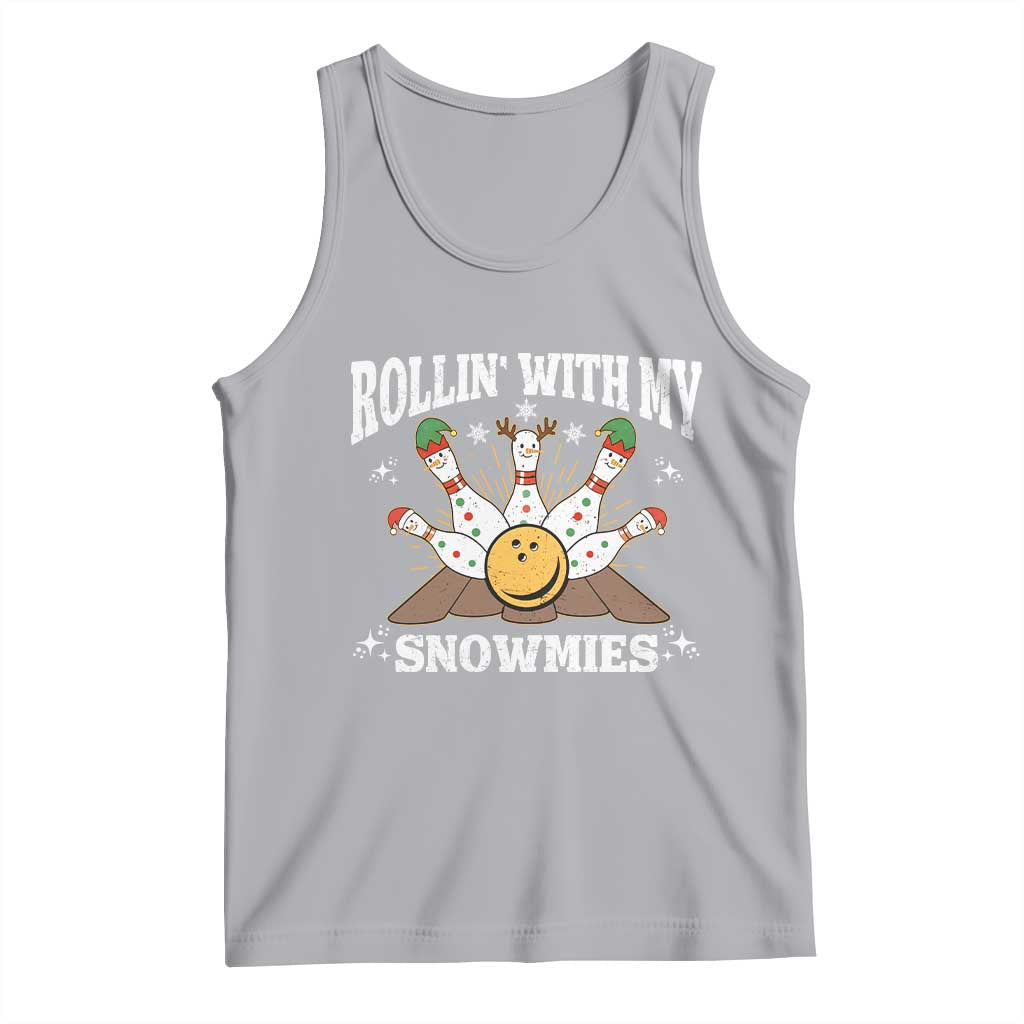 Funny Christmas Bowling Tank Top Rollin With My Snowmies Bowling Pins - Wonder Print Shop