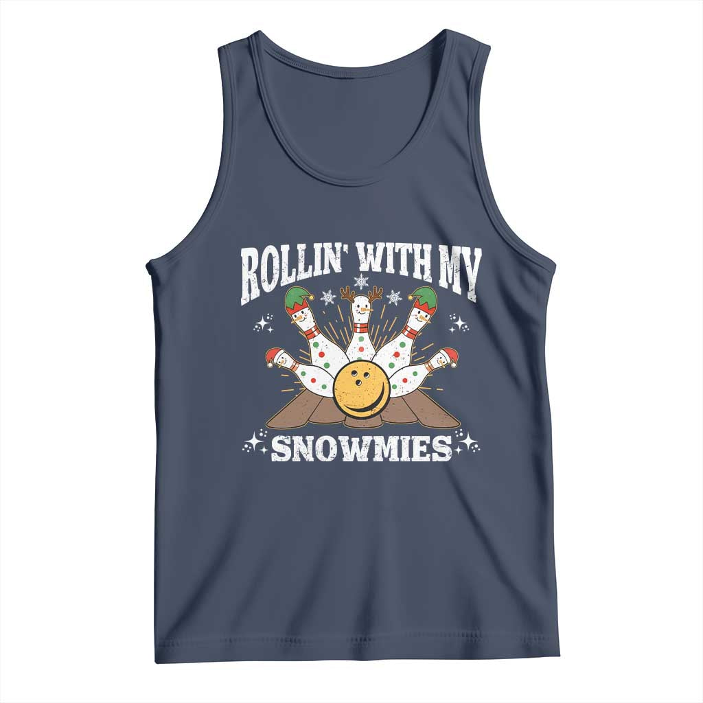 Funny Christmas Bowling Tank Top Rollin With My Snowmies Bowling Pins - Wonder Print Shop