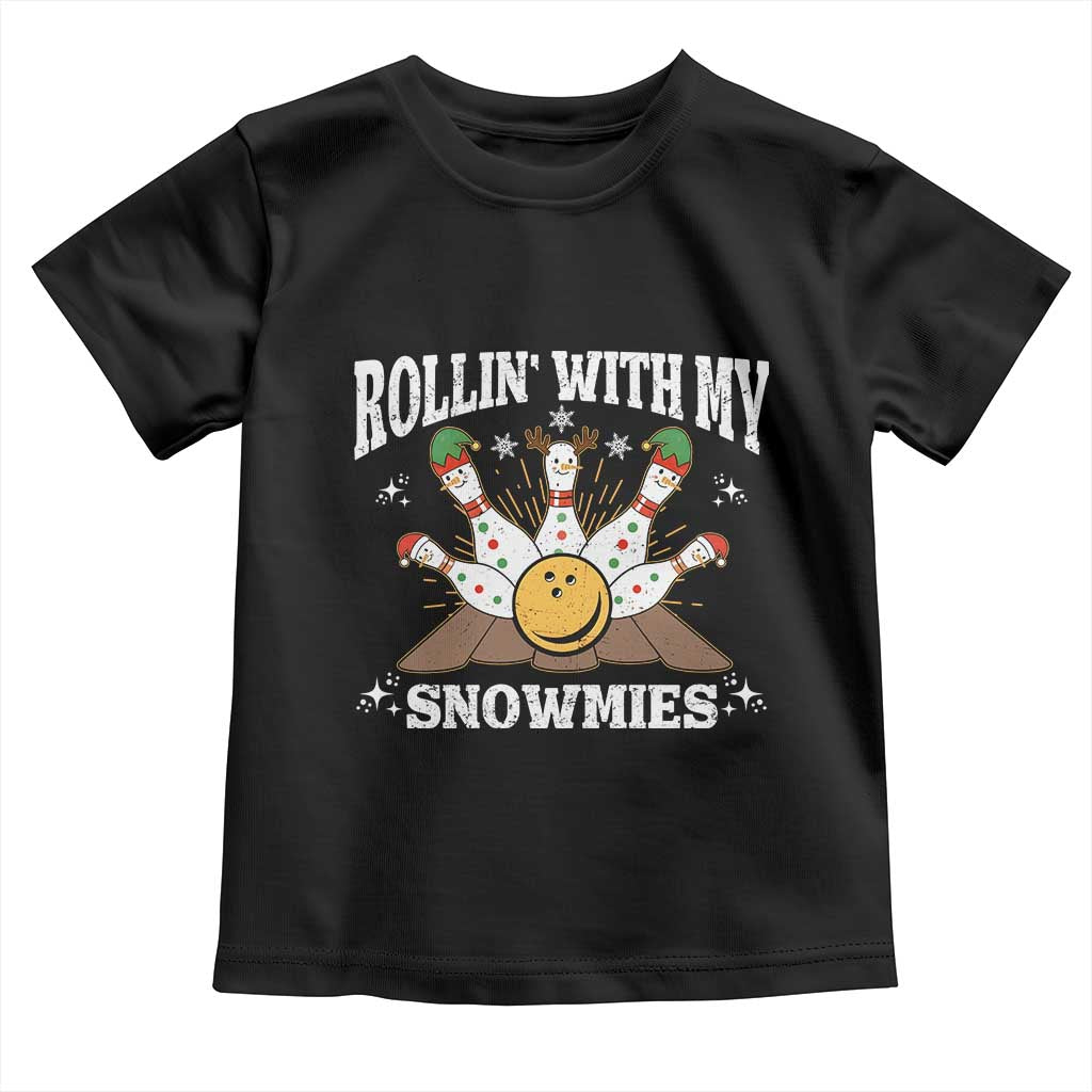 Funny Christmas Bowling Toddler T Shirt Rollin With My Snowmies Bowling Pins - Wonder Print Shop
