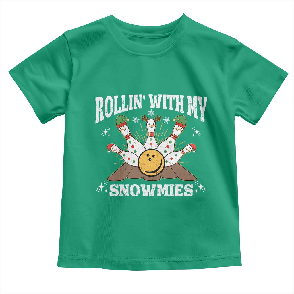 Funny Christmas Bowling Toddler T Shirt Rollin With My Snowmies Bowling Pins - Wonder Print Shop