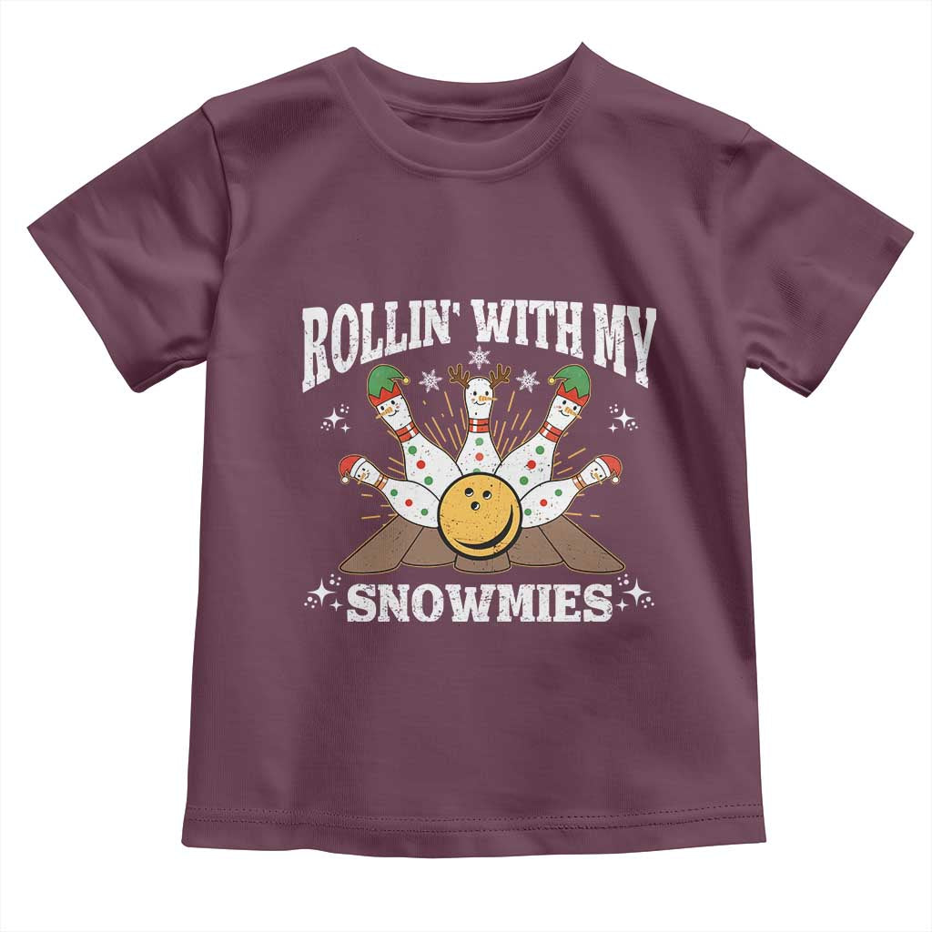 Funny Christmas Bowling Toddler T Shirt Rollin With My Snowmies Bowling Pins - Wonder Print Shop