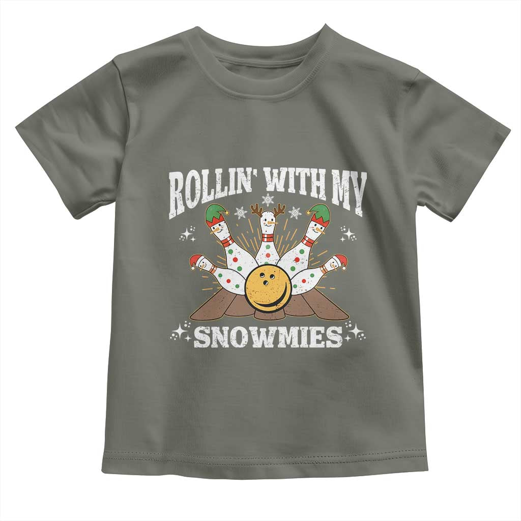 Funny Christmas Bowling Toddler T Shirt Rollin With My Snowmies Bowling Pins - Wonder Print Shop