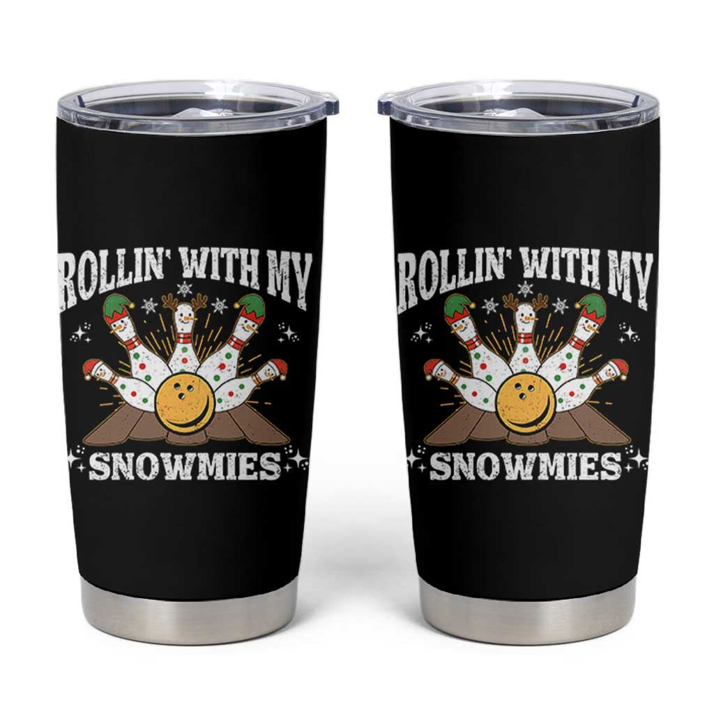 Funny Christmas Bowling Tumbler Cup Rollin With My Snowmies Bowling Pins - Wonder Print Shop