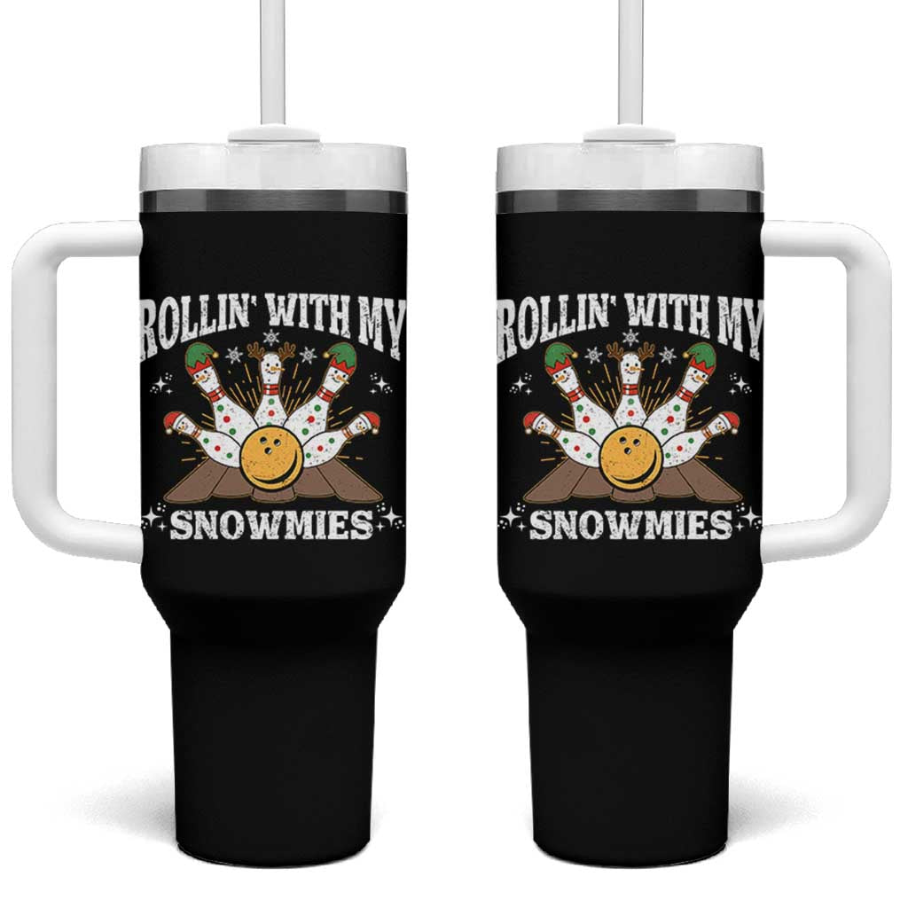 Funny Christmas Bowling Tumbler With Handle Rollin With My Snowmies Bowling Pins - Wonder Print Shop