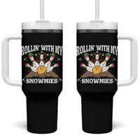 Funny Christmas Bowling Tumbler With Handle Rollin With My Snowmies Bowling Pins - Wonder Print Shop