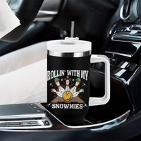 Funny Christmas Bowling Tumbler With Handle Rollin With My Snowmies Bowling Pins - Wonder Print Shop