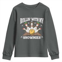 Funny Christmas Bowling Youth Sweatshirt Rollin With My Snowmies Bowling Pins - Wonder Print Shop