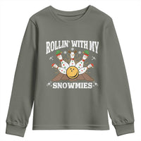 Funny Christmas Bowling Youth Sweatshirt Rollin With My Snowmies Bowling Pins - Wonder Print Shop