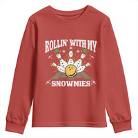 Funny Christmas Bowling Youth Sweatshirt Rollin With My Snowmies Bowling Pins - Wonder Print Shop