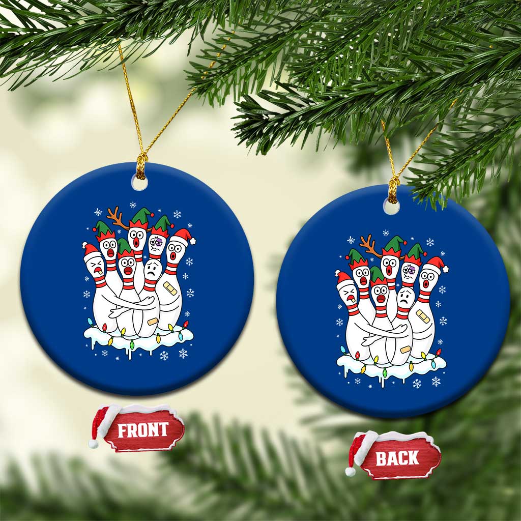 Funny Scared Cartoon Christmas Bowling Pins Ceramic Ornament - Wonder Print Shop
