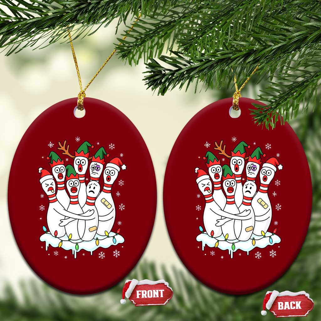 Funny Scared Cartoon Christmas Bowling Pins Ceramic Ornament - Wonder Print Shop