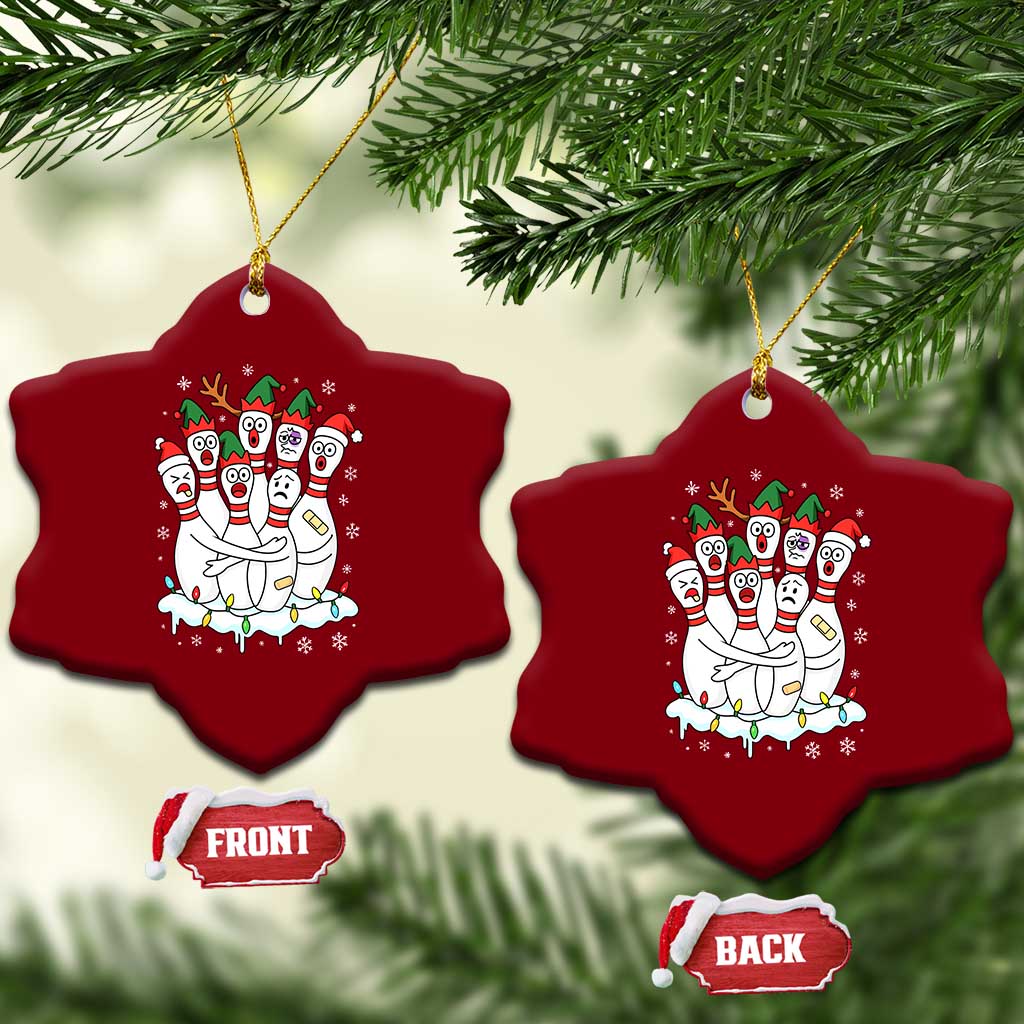 Funny Scared Cartoon Christmas Bowling Pins Ceramic Ornament - Wonder Print Shop