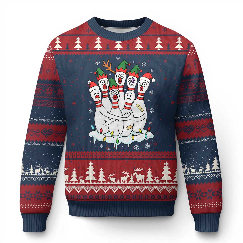 Funny Scared Cartoon Xmas Bowling Pins Ugly Christmas Sweater - Wonder Print Shop
