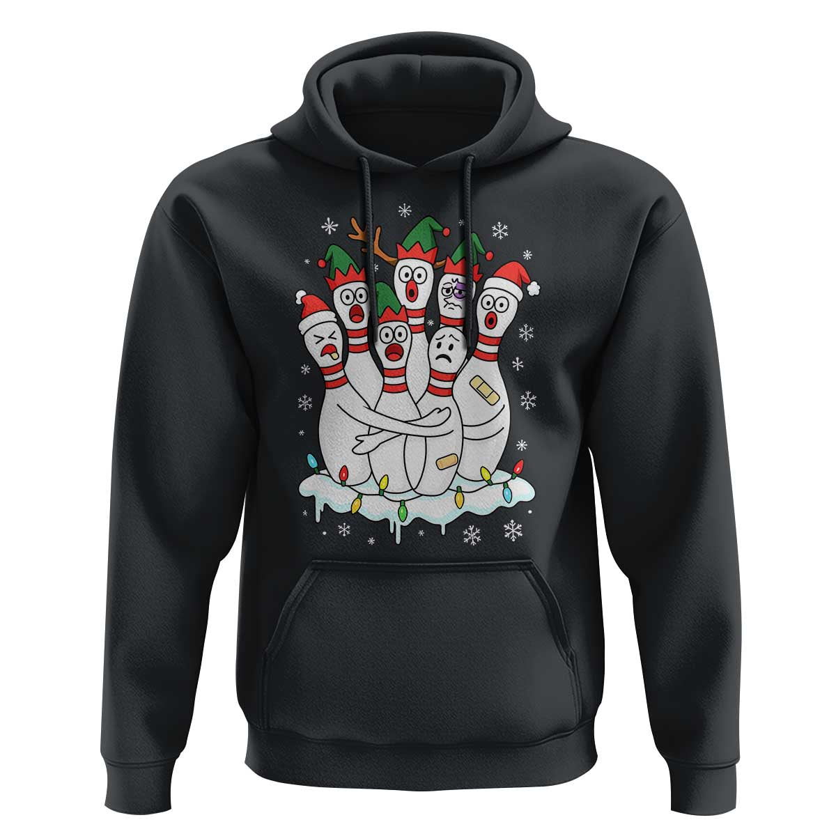 Funny Scared Cartoon Christmas Bowling Pins Hoodie - Wonder Print Shop