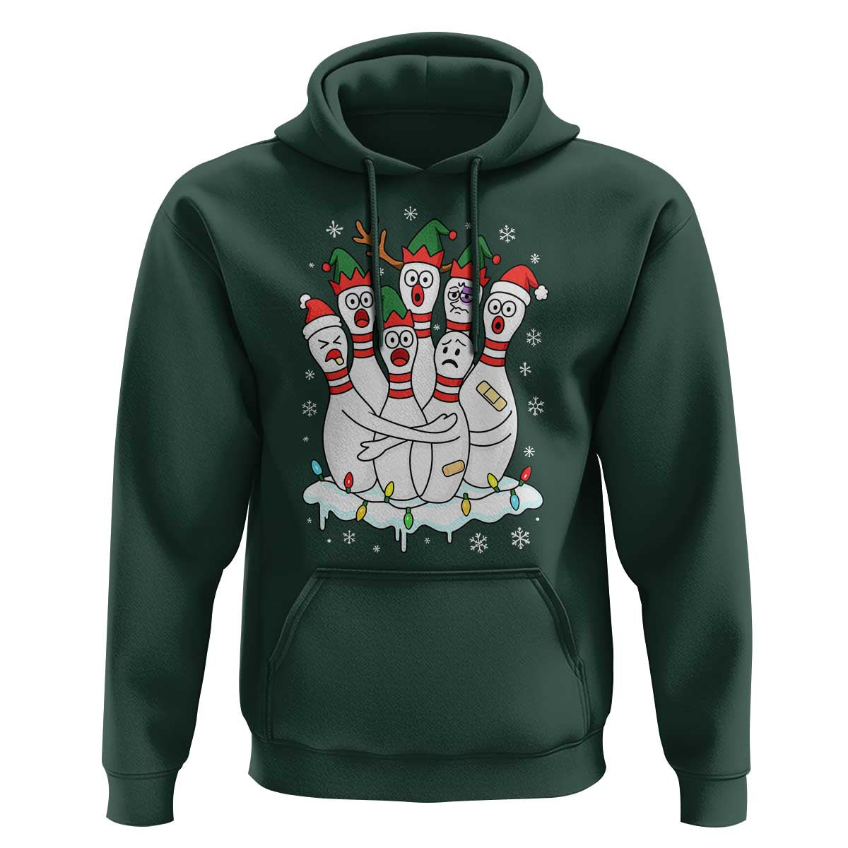 Funny Scared Cartoon Christmas Bowling Pins Hoodie - Wonder Print Shop