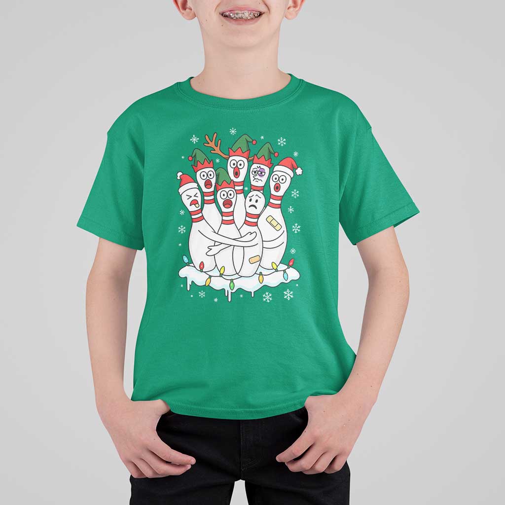 Funny Scared Cartoon Christmas Bowling Pins T Shirt For Kid - Wonder Print Shop