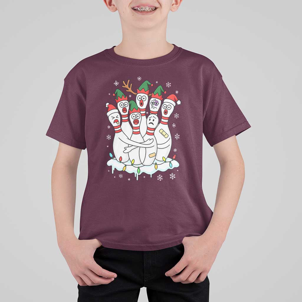 Funny Scared Cartoon Christmas Bowling Pins T Shirt For Kid - Wonder Print Shop