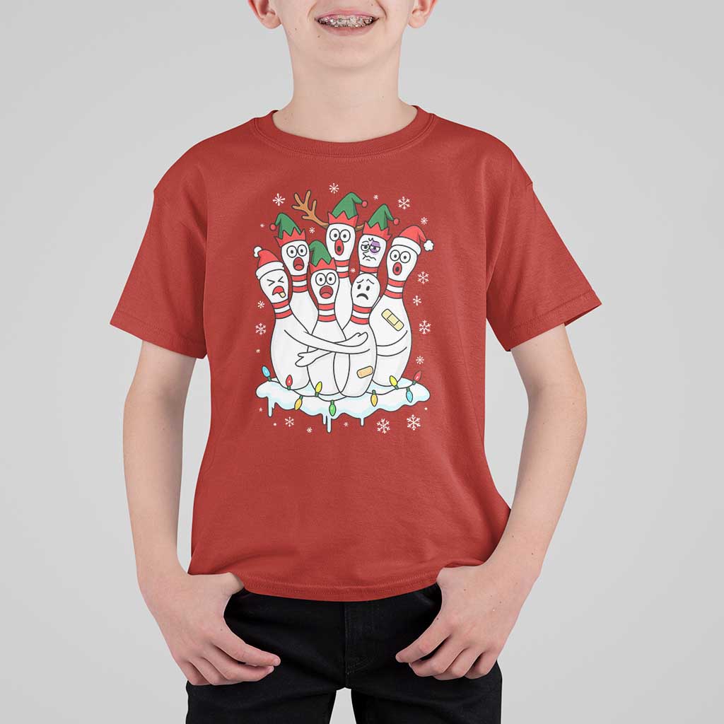 Funny Scared Cartoon Christmas Bowling Pins T Shirt For Kid - Wonder Print Shop