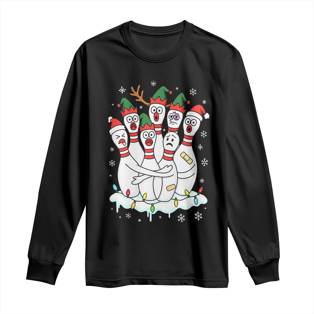 Funny Scared Cartoon Christmas Bowling Pins Long Sleeve Shirt - Wonder Print Shop