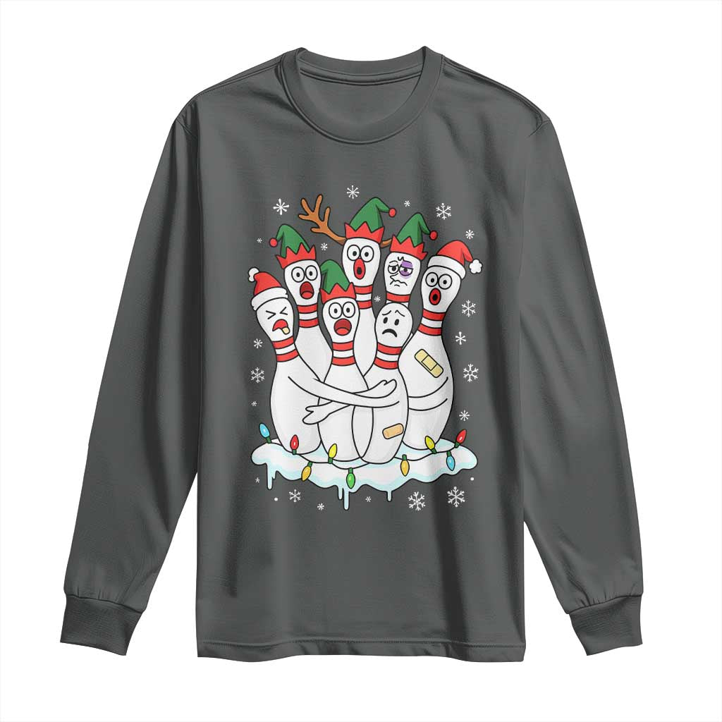 Funny Scared Cartoon Christmas Bowling Pins Long Sleeve Shirt - Wonder Print Shop