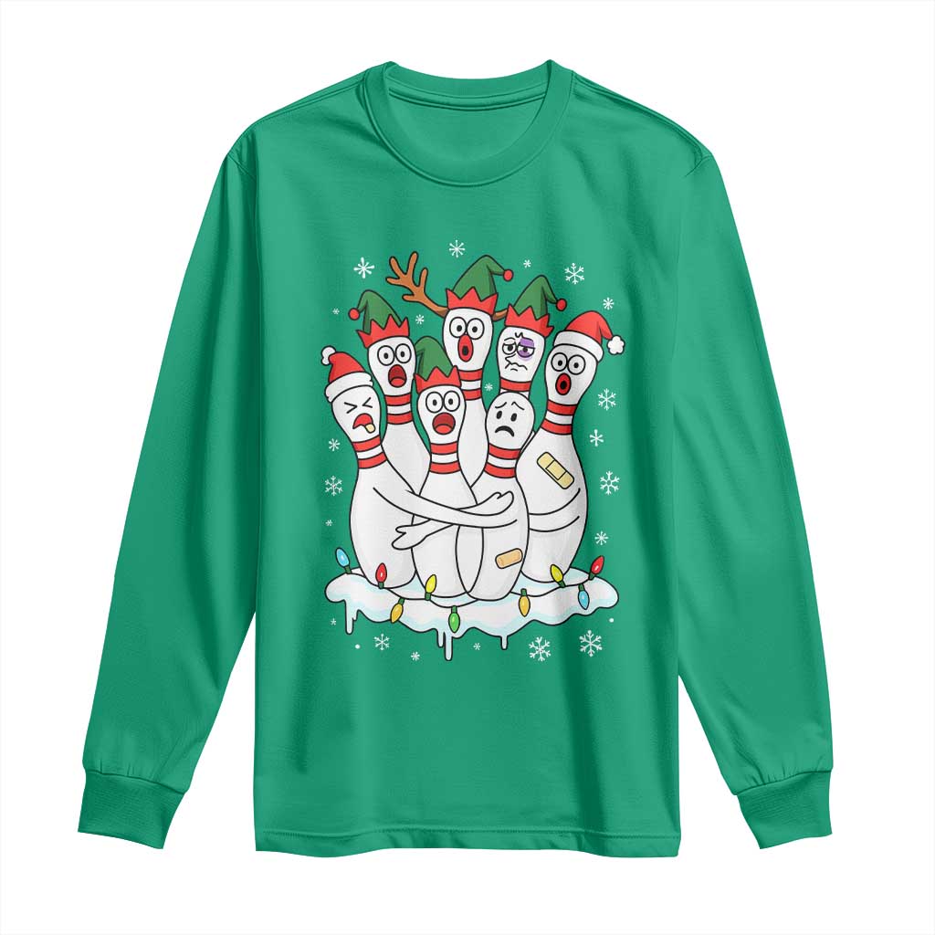 Funny Scared Cartoon Christmas Bowling Pins Long Sleeve Shirt - Wonder Print Shop