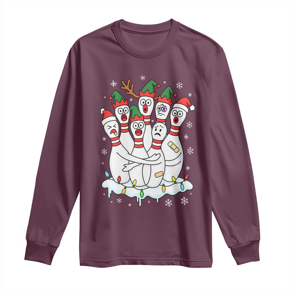 Funny Scared Cartoon Christmas Bowling Pins Long Sleeve Shirt - Wonder Print Shop