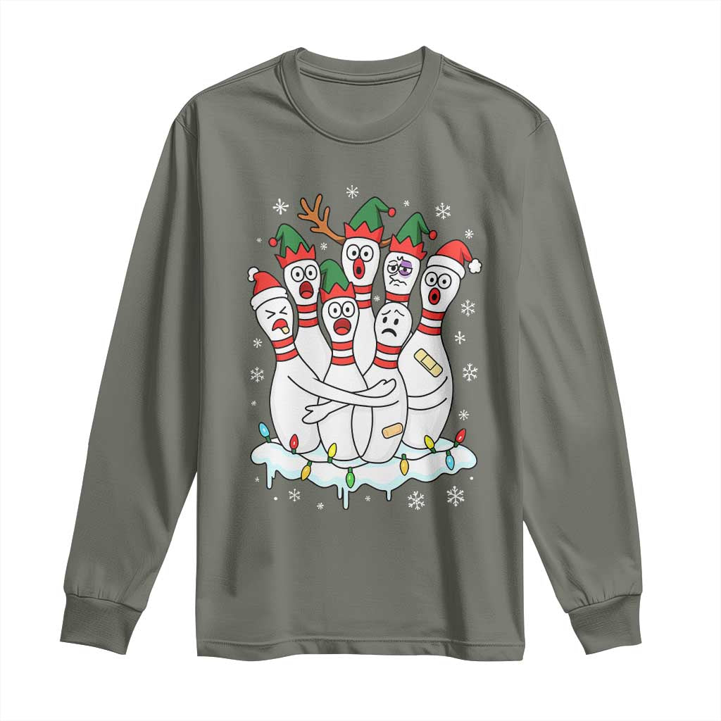 Funny Scared Cartoon Christmas Bowling Pins Long Sleeve Shirt - Wonder Print Shop