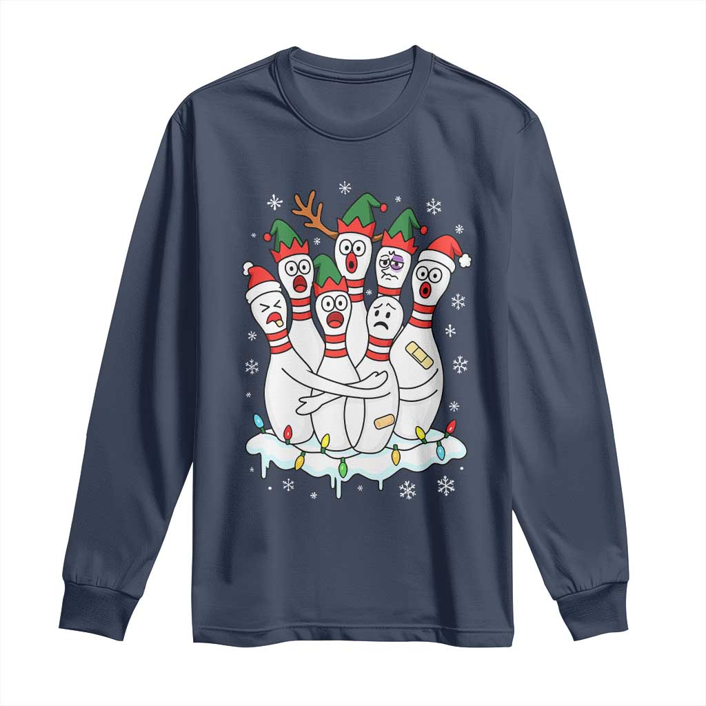 Funny Scared Cartoon Christmas Bowling Pins Long Sleeve Shirt - Wonder Print Shop