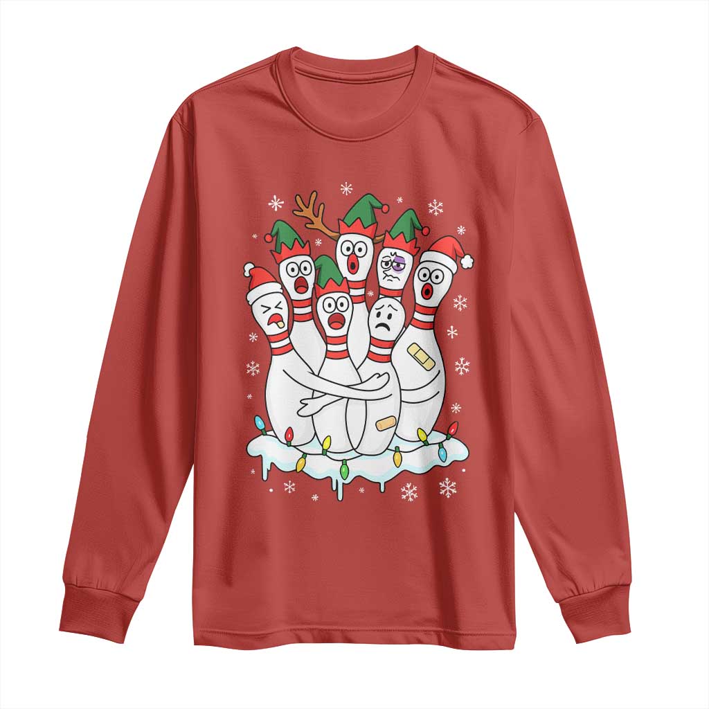 Funny Scared Cartoon Christmas Bowling Pins Long Sleeve Shirt - Wonder Print Shop